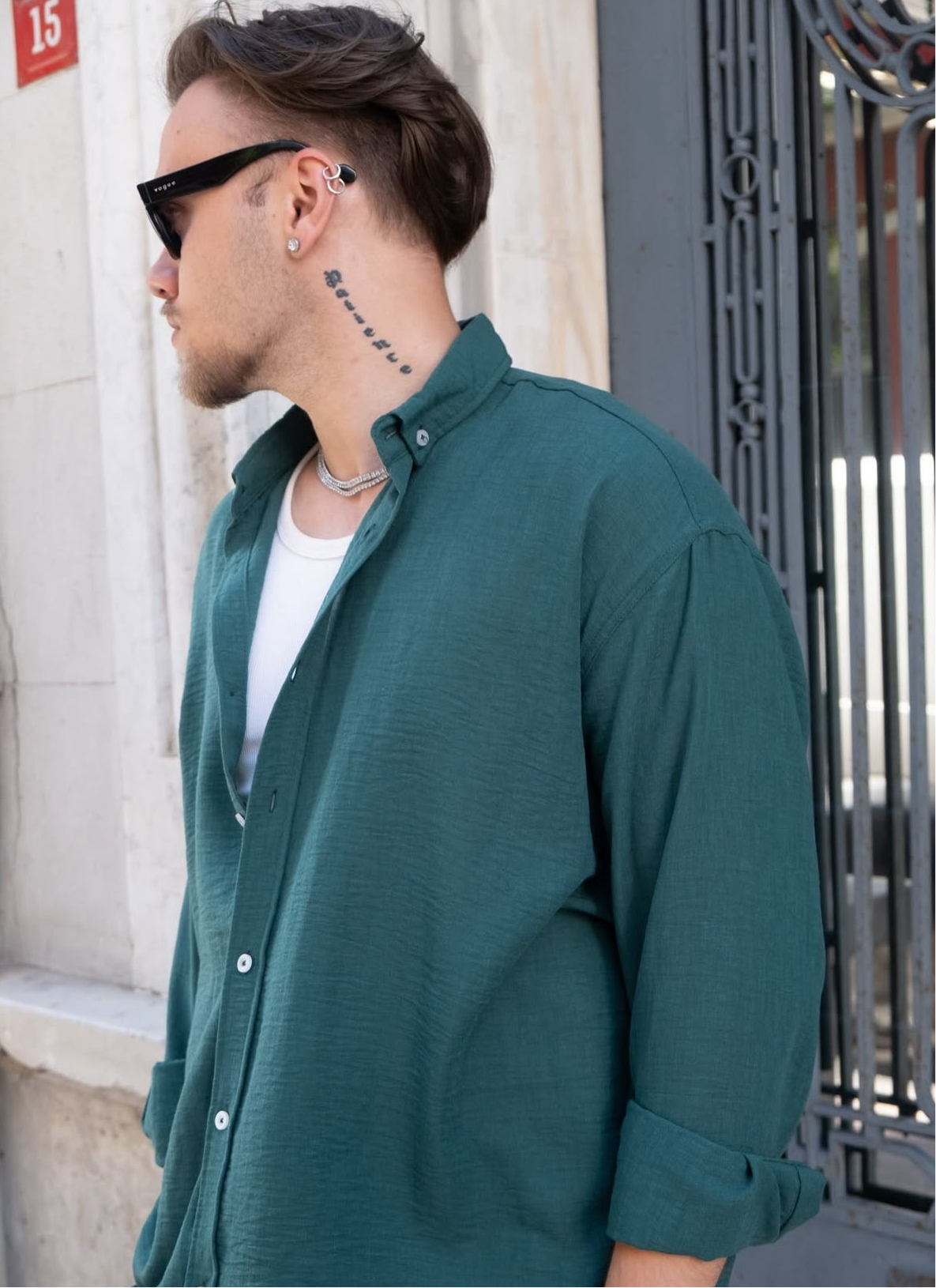 Oversize Keten Gömlek Yeşil