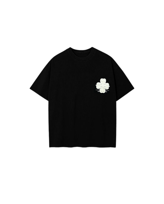 Oversize Yonca Nakış Baskı T-shirt